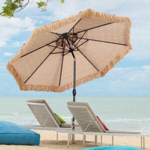 10FT Double Top Thatched Patio Umbrella Outdoor LED Lights Garden Furniture Sets patios indesign patiosindesign