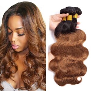 Seeuiegam Ombre 1B30 Bundles Human Hair Brown Body Wave Bundles Unprocessed Virgin Hair 3 Bundles Hair Weave For Women Black To Dark Brown Hair Bundle 22 24 26 Inch  Beauty & Personal Care