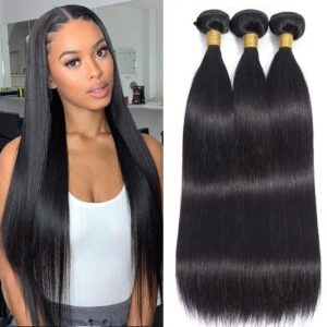 Brazilian Straight Human Hair Bundles (10 12 14 Inch) 100% Unprocessed Remy Virgin Human Hair Extensions for Women 8A Straight Bundles Human Hair Tissage Cheveux Brésilienne Straight Weave Bundles Natural Color