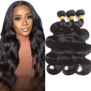 Brazilian Body Wave Human Hair Bundles (10 12 14 Inch) 8A 100% Unprocessed Human Hair Extensions for Women Brazilian Virgin Hair Weave Bundles Human Hair Natural color