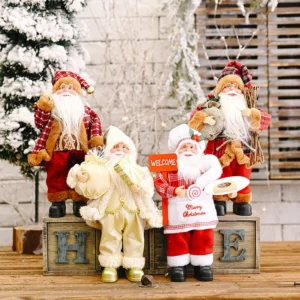 Christmas Santa Claus Toy With Gift Bag Stand Santa Claus Decor Resin Mini Holding Presents Home Navidad Party Ornaments