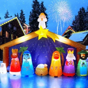 12.5FT Christmas Inflatable Nativity Scene ,Giant Xmas Bethlehem Nativity Scene Inflatable for Holiday Family Christmas Decor