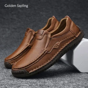 Golden Sapling Fashion Loafers Men’s Casual Shoes Retro Party Flats Genuine Leather Men Loafers Dress Moccasins Business Shoe