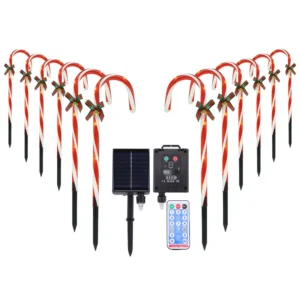 Solar Christmas Candy Cane Light 1200mAh Garden Ground Plug Crutch USB Charging Christmas Crutch Light Decor for Christmas Party