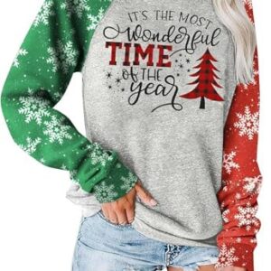 DUTUT Christmas Tree Sweatshirt Women Snowflake Sleeve Sweatshirts Xmas Color Block Letter Print Shirt Tops  Amazon.ca Clothing, Shoes & Accessories